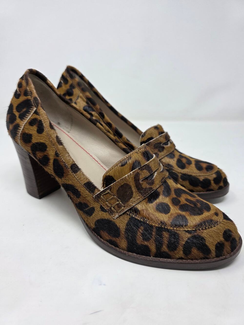 Boden Leopard Print Calf Hair Loafer Pumps 40 9 Block Heel Penny Slip On Shoes